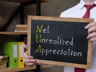 Hand-held Chalkboard displaying  Net Unrealized Apprecaition 